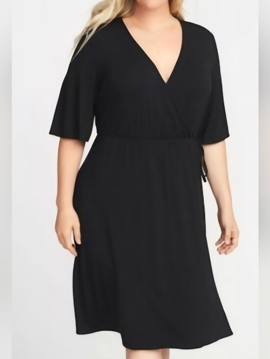 Old Navy Dresses & Skirts - Old Navy Black Faux-Wrap Short Sleeve Midi Dress Womens Size 2X Ruffled Hem